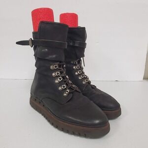 Free People AS98 Women Pike Combat Boot Size 7.5 US 38 EU Black Buckle Steampunk